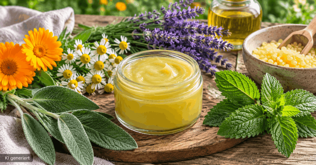 Kräutersalbe selber machen: Einfaches Grundrezept mit 5 bewährten Kräutern Kräutersalbe selber herstellen, Salbe selber machen, Kräutersalbe Rezept, Kräutersalbe mit Bienenwachs, Kräuteröl für Salbe, Salbe aus
Kräutern selber machen, Ringelblumensalbe selber machen, selbstgemachte Kräutersalbe, natürliche Salbe selber machen, Salben selber machen