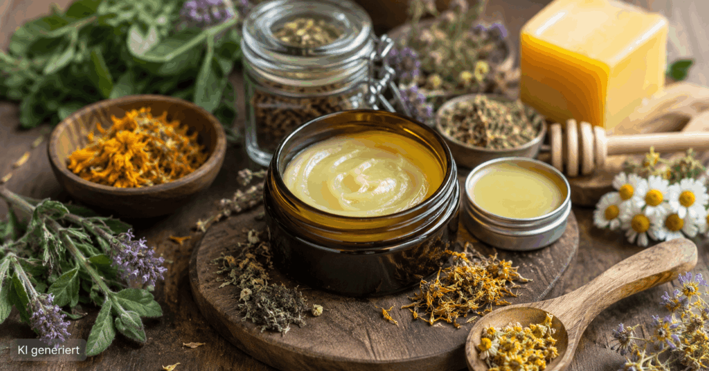 Kräutersalbe selber machen: Einfaches Grundrezept mit 5 bewährten Kräutern Kräutersalbe selber herstellen, Salbe selber machen, Kräutersalbe Rezept, Kräutersalbe mit Bienenwachs, Kräuteröl für Salbe, Salbe aus
Kräutern selber machen, Ringelblumensalbe selber machen, selbstgemachte Kräutersalbe, natürliche Salbe selber machen, Salben selber machen