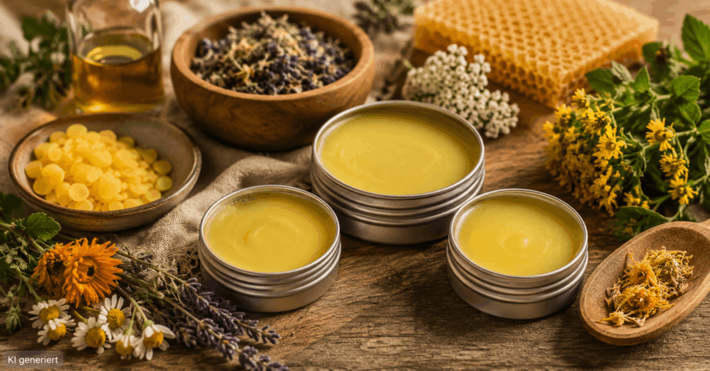 Kräutersalbe selber machen: Einfaches Grundrezept mit 5 bewährten Kräutern Kräutersalbe selber herstellen, Salbe selber machen, Kräutersalbe Rezept, Kräutersalbe mit Bienenwachs, Kräuteröl für Salbe, Salbe aus
Kräutern selber machen, Ringelblumensalbe selber machen, selbstgemachte Kräutersalbe, natürliche Salbe selber machen, Salben selber machen