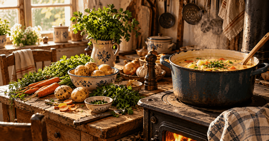 klassische Suppen, Suppen wie bei Oma, alte Suppenrezepte, traditionelle Suppen, einfache Suppenrezepte, Hausmannskost Rezepte, Omas Suppenrezepte, Kartoffelsuppe mit Kräutern, Fleischklößchensuppe, Blumenkohlcremesuppe, Graupensuppe mit Rindfleisch, Hühnersuppe mit Nudeln, Erbsensuppe mit Würstchen