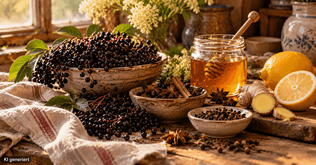 Holundersirup selber machen, Holunderbeeren Sirup Rezept, Holunder Sirup mit Ingwer, Holunderbeeren Hausmittel, Holunderbeeren Rezept, Immun Sirup selber machen, Holundersirup mit Honig, Holunder Ingwer Sirup, Hausmittel Herbst, Holunderbeeren verarbeiten