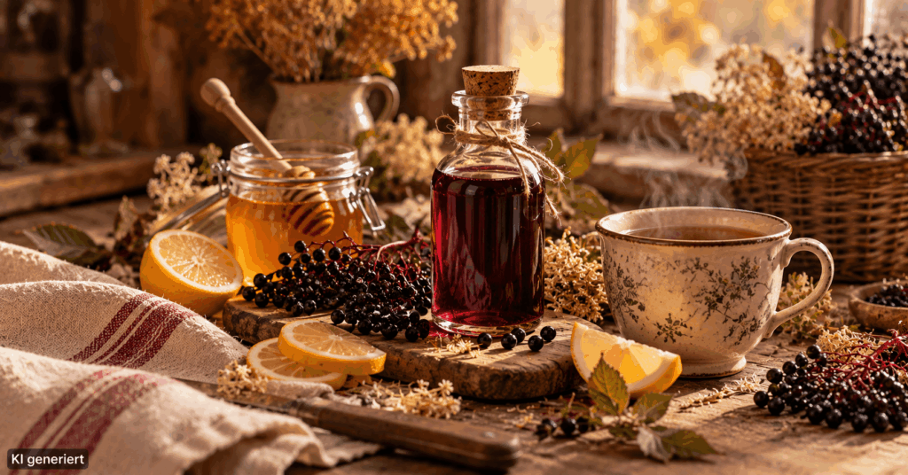 Holundersirup selber machen, Holunderbeeren Sirup Rezept, Holunder Sirup mit Ingwer, Holunderbeeren Hausmittel, Holunderbeeren Rezept, Immun Sirup selber machen, Holundersirup mit Honig, Holunder Ingwer Sirup, Hausmittel Herbst, Holunderbeeren verarbeiten